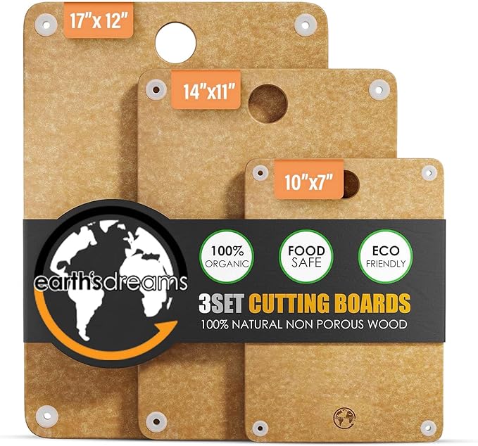 Composite Wood Cutting Board Set of 3 – Dishwasher Safe, Non-Toxic & Plastic-Free Cutting Boards for Kitchen – Large, Medium & Small Non-Slip Wood Charcuterie & Chopping Boards (Tan)