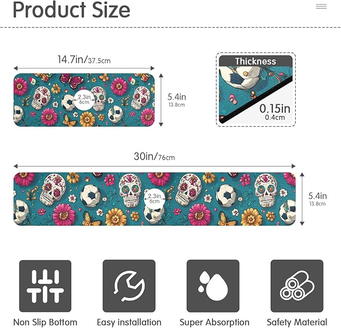 Kitchen Sink Splash Guard 1 PC 14.7 Inch Sink Faucet Mat Splash Guard for Bathroom Countertop Water Absorbent Foldable Cuttable Soft Washable Mexican Flag Flower Soccer