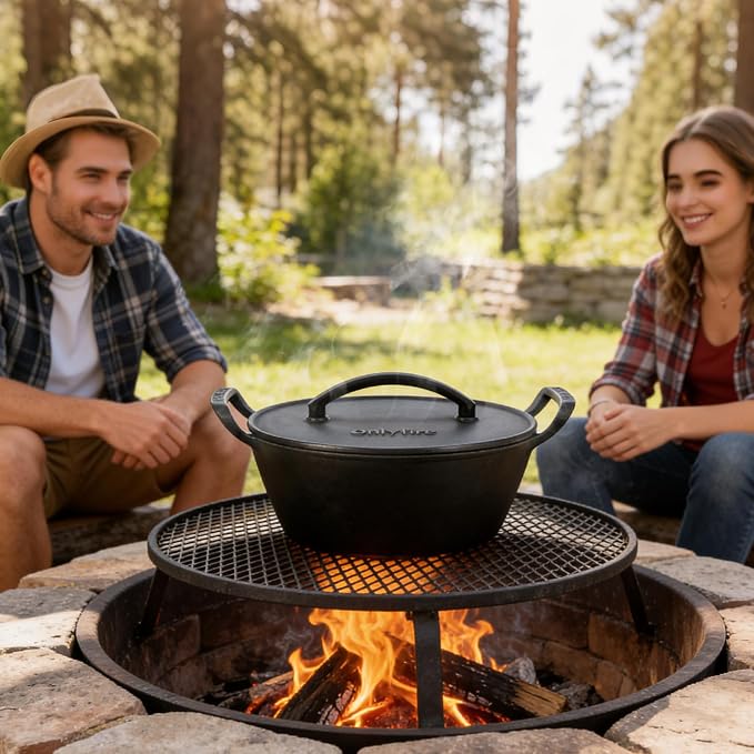 Onlyfire Cast Iron Dutch Oven, Heavy-Duty Dutch Oven Pot with Lid & Handle for Induction, Gas & Oven and Campfire, Cast Iron Skillet Cookware for Bread, Frying, Baking, 5.5 Quart