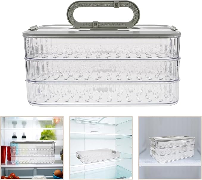 KALLORY Triple-layer Food Storage Container for Refrigerator, Stackable Lunch and Snack Boxes with Lid, Plastic, Detachable Design, Suitable for Meal Prep and Bacon Storage