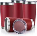 DOMICARE 20oz Stainless Steel Tumbler Bulk with Lid, Double Wall Vacuum Insulated Travel Mug, Powder Coated Coffee Cup, Powder Red, 4 Pack