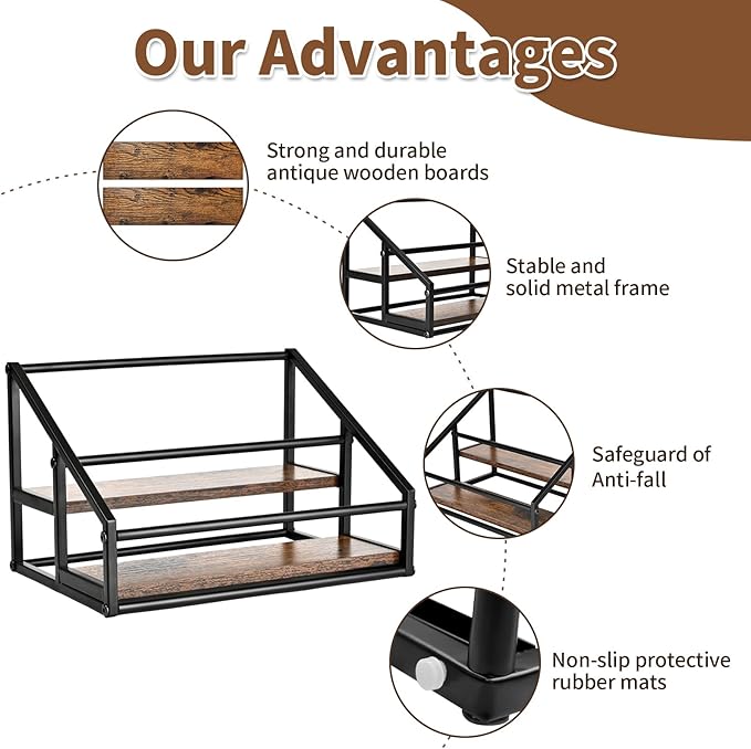 YQBRAO 2-Tier Coffee Syrup Organizer - 8 Bottle Rack for Coffee Bar, Kitchen Station - Stand and Holder for Syrup, Wine, Dressing