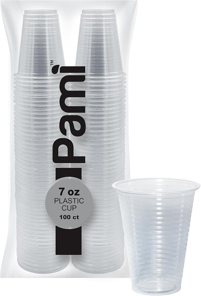 PAMI Disposable Plastic Cups, Bpa- Drinking Glasses for Parties, Cold Drinks, Smoothies, Jello, Cocktails (7 Oz - Pack of 100)