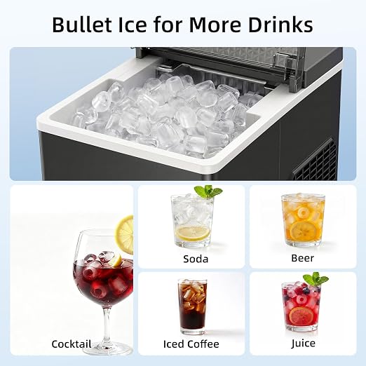 Antarctic Star Countertop Bullet Ice Maker, 27Lbs/24H Ice Machine with Fast 6 Min Ice Making, Self-Cleaning Portable Ice Maker for Home Kitchen RV