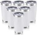 20 oz Tumblers Bulk Stainless Steel Tumbler with Lid Double Wall Vacuum Insulated Coffee Mug 20oz Powder Coated Cup for Hot and Cold Drinks, White, 6 pack