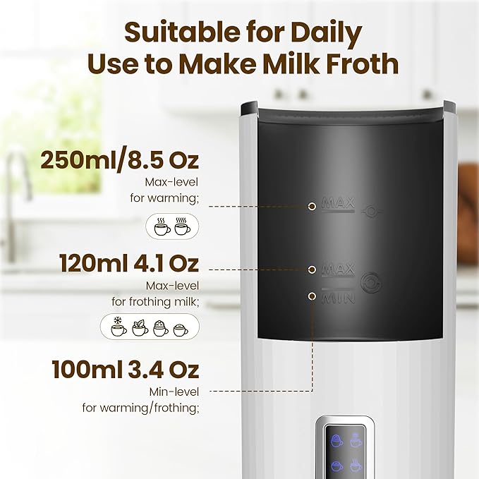 Kismile Milk Frother, 6-in-1 Electric Milk Steamer with Stainless Steel Inner Tank，Automatic Warm and Cold Foam Maker for Latte, Cappuccinos, Macchiato(White)