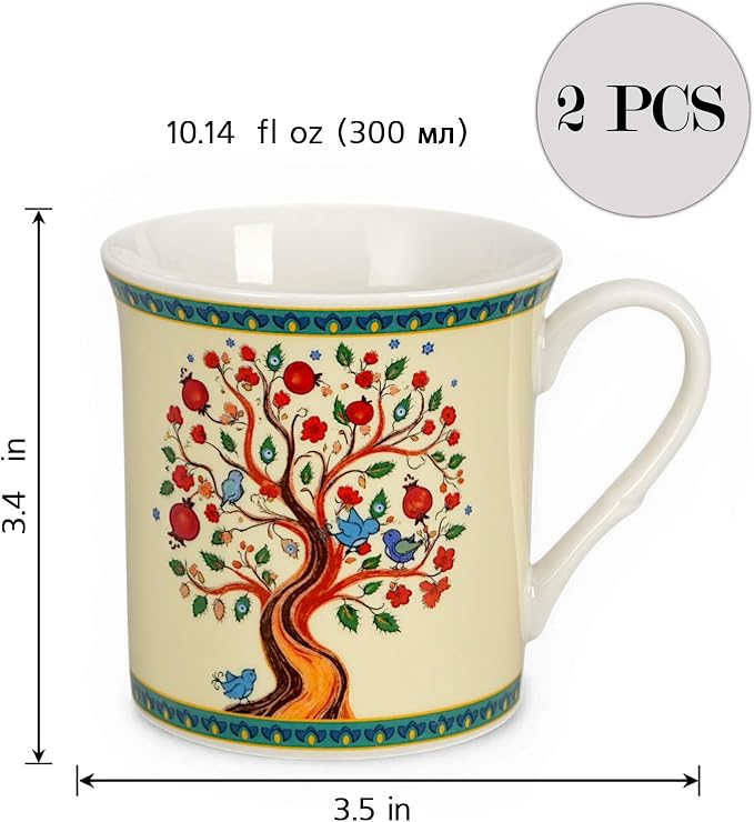 STP GOODS Porcelain Mug 13.5 fl. oz. - Set of 2 in Gift Box Coffee Cup, Gift for Women and Men (Tree of Life)