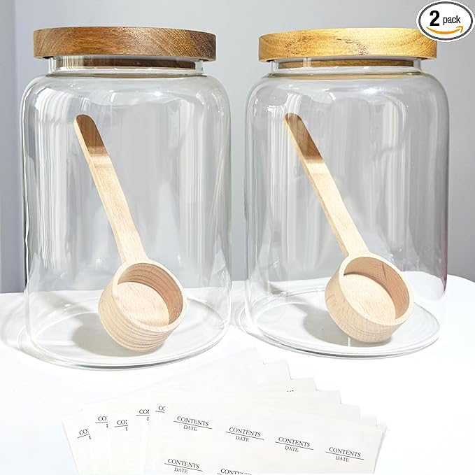 yutrenn Large Glass Jars with Airtight Wood Lid and Spoon Flour Container Food Glass Jar for Kitchen Storage Canisters for Tea, Spice, Egg, Coffee, Storage Jar Sets (75 Oz, 2200ml)