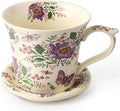 DOWAN 14 OZ Tea Cup & Saucer Set, Ceramic Coffee Mug with Lid, Cappuccino/Latte Cup, Floral, Perfect Self‑Care or Gift for Friends, One Set