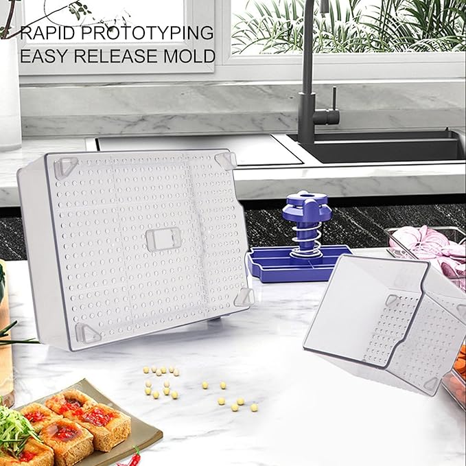 ABS Tofu Press, Tofu Maker Tool for Firm or Extra Firm Tofu, Stainless Steel Tofu Presser with Drainage Container and Pressing Plate, DIY Tofu Making Kit for Home Cooking