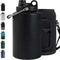 Insulated Gallon Jug with Handle, One Gallon, 128oz Stainless Steel, Large Double Vacuum Water Bottle for Cold Drinks, Wide Mouth, Sweat Proof, Carrier bag, Great for Travel, Camping, Black