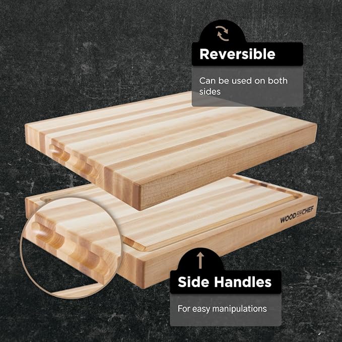 Extra Large XL Cutting Board from North American Maple - Heavy Reversible Butcher Block with Juice Groove for Cutting Meat and Juicy Veggies Easily - Maple Chopping Board - 24x18x1.5 inches