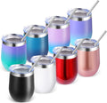 Volhoply 12oz Stainless Steel Wine Tumbler with Lid Bulk 8 Pack,Double Wall Vacuum Stemless Wine Glasses,Reusable Metal Travel Coffe Mug with Straw,Insulated Cups Gifts for Christmas（Assorted,8 Set）