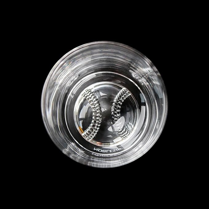 NobleSip® Whiskey BASEBALL Glasses 𝗣𝗥𝗘𝗠𝗜𝗨𝗠 Set: 2 Glasses, 2 Steel Chilling Balls, 2 Coasters. Best for a Player, Coach, Fan to enjoy his Old Fashioned, Cocktails. Home bourbon bar gift