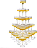 Goodluck 5-Tier Champagne Glasses - 35 PCS 7oz Clear Plastic Champagne Flutes, Plastic Coupe Glasses with Vertical Stripes for Weddings, Celebrations, Parties & Birthdays