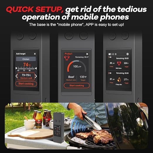 800FT Wireless Meat Thermometer Digital with 2 Upgraded Ultra-Thin Probe, Large Touchscreen, Kitchen Food Thermometer for Cooking Oven, Smoker, Rotisserie, BBQ, Christmas Gifts (White)