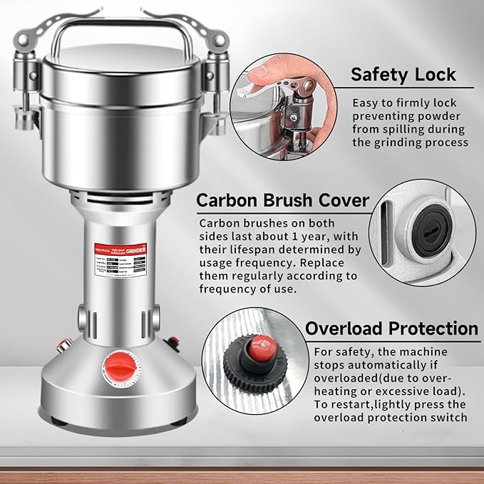350g Grain Grinder 1500W Electric Spice Grinder High-Speed Stainless Steel Flour Mill Suitable for Coffee/Corn/Pepper/Herbs/Wheat/Rice