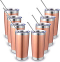 Volhoply 20oz Stainless Steel Tumbler with Lid and Straw Bulk 8 Pack,Double Wall Insulated Travel Ice Coffee Mug Fits Cup Holder,Powder Coated Cups for Hot/Cold Drinks,Christmas Gifts（Rose Gold,8 Set）