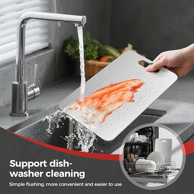 Titanium Cutting Boards for Kitchen, 100% Pure Titanium Cutting Boards Double Sided Non Toxic Cutting Board, Hygiene Durable Dishwasher Safe 10.5”×6.5”