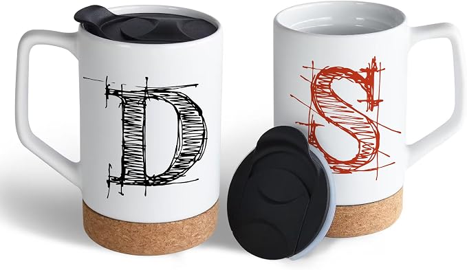 17oz Coffee Mugs,Ceramic Sublimation Mug Set of 6 | Cork Bottom,Spill Proof Lid,Large Mug,Gifts for Mom and Dad,Coffee/Tea/Milk/Latte