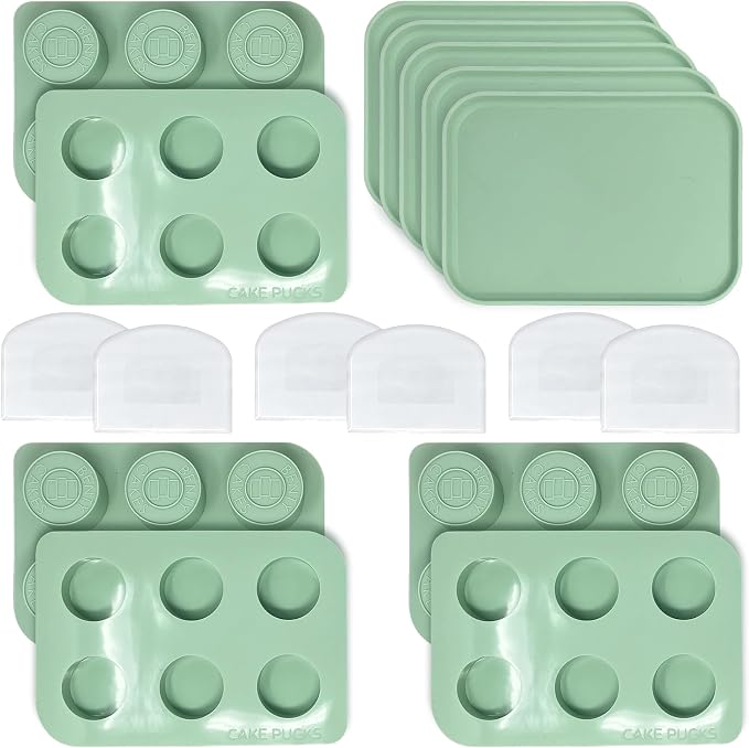 Benty Cakes – The Original Cake Puck Baker Bundle – Better than a Cake Pop! Make Chocolate Covered Dessert – BPA Free Silicone – Includes 3 Mold Sets + 5 Trays + 6 Scrapers – Green