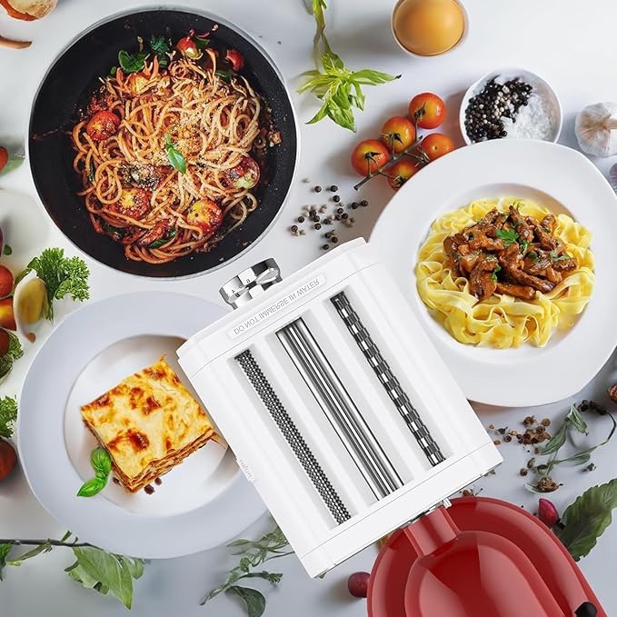 Pasta Attachment for KitchenAid Stand Mixers, 3 in 1 Pasta Maker Set for Kitchenaid, Includes Pasta Roller, Pasta Cutter and Fettuccine Cutter with Cleaning Brush