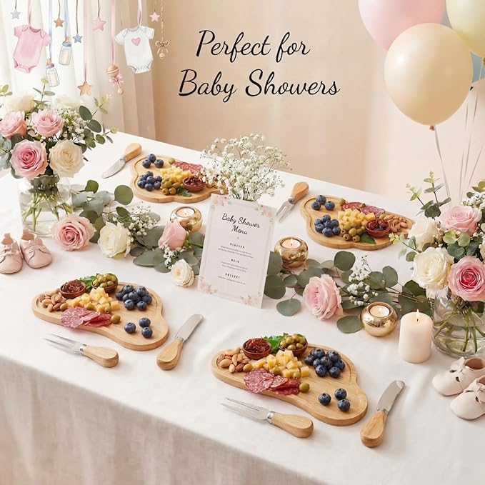 Ziliny 12 Set Baby Shower Party Favors Mini Cheese Cutting Board Cloud Shaped Small Charcuterie Board with Knives Forks Thank Tags with Gifts Box Ropes for Gifts Birthday Wedding Party Baby Shower