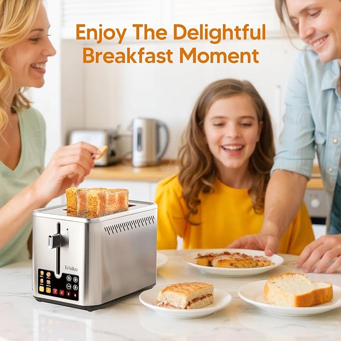 Trisiko® Touch Screen Toaster 2 Slice, Stainless Steel Smart Toaster with Digital Timer, 1.38" Extra-Wide Slots for Bread& Bagel, Great for Home, Office,Dorm