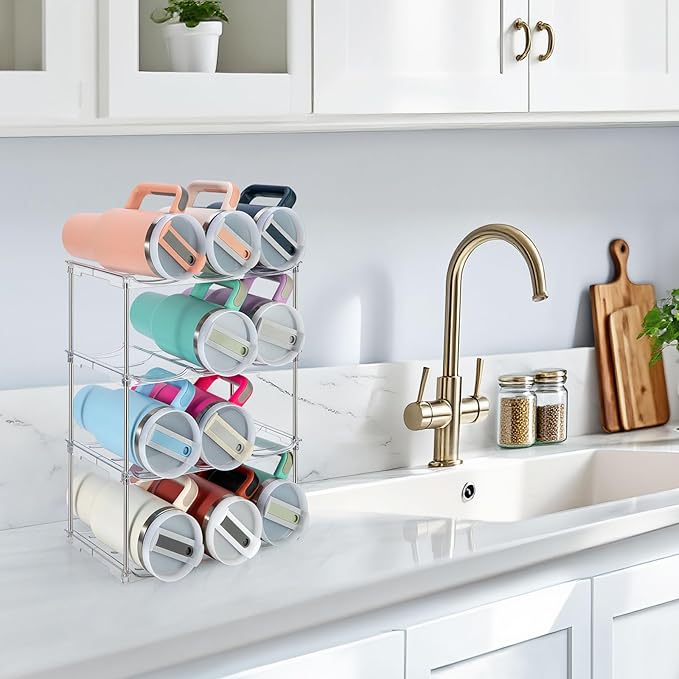 Sbosbo Water Bottle Organizer, Stackable Bottle Storage Rack, 4 Pack Water Bottle Holder for Kitchen Fridge Cabinet Organization and Storage, Plastic Wine Rack/Drink Bottle Holder (2 Pack - Hold 6)