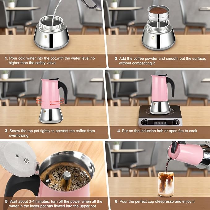 12 Cup Stovetop Espresso Maker Stainless Steel Moka Pot Stove Top Percolator Italian Coffee Makers Capable Mocha Greca Machine Cafe Classic Induction Cookers for Home and Camping 600ml 20oz