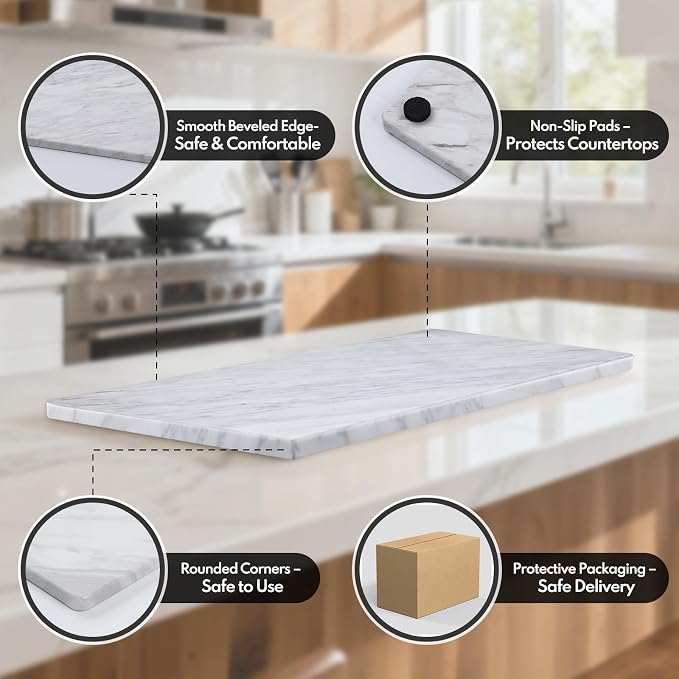 Lovdeco Large Marble Cutting Board 12"x20", 100% Natural Marble, Heavy Duty, Volakas White, Polished Surface for Pastry, Cheese, Serving & Kitchen Countertop – White with Brown Veining