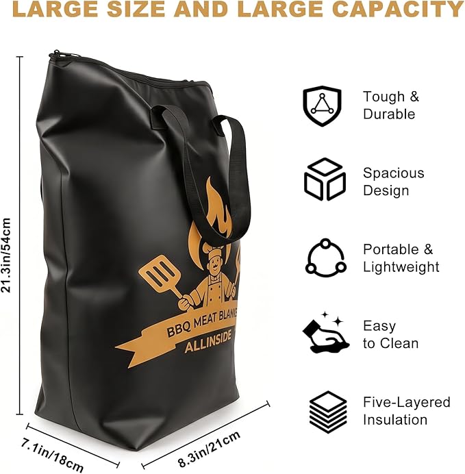 Allinside BBQ Blanket for Resting Meat - Extra Large Insulated Meat Resting Bag with 2 Meat Shredder Claws, Greeting Card & Lanyard | Reusable Grilling Accessory for Brisket, Pork, Turkey