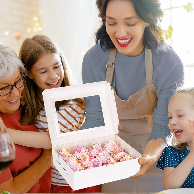 Moretoes Cupcake Boxes, 13x10x3.5 Inches 30pcs 12 Count Bakery Boxes with Window and Inserts to Fit Muffins, for Birthday Holiday Party Bakery Supplies