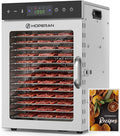 HOPERAN 14 Tray Food Dehydrator Machine for Jerky, Fruit, Herb & Dog Treats | Stainless Steel, Digital Temperature & Timer Control, 2 Fans 800W, Quiet <48dB, Including 2 Mesh Screens & 1 Fruit Roll Tray