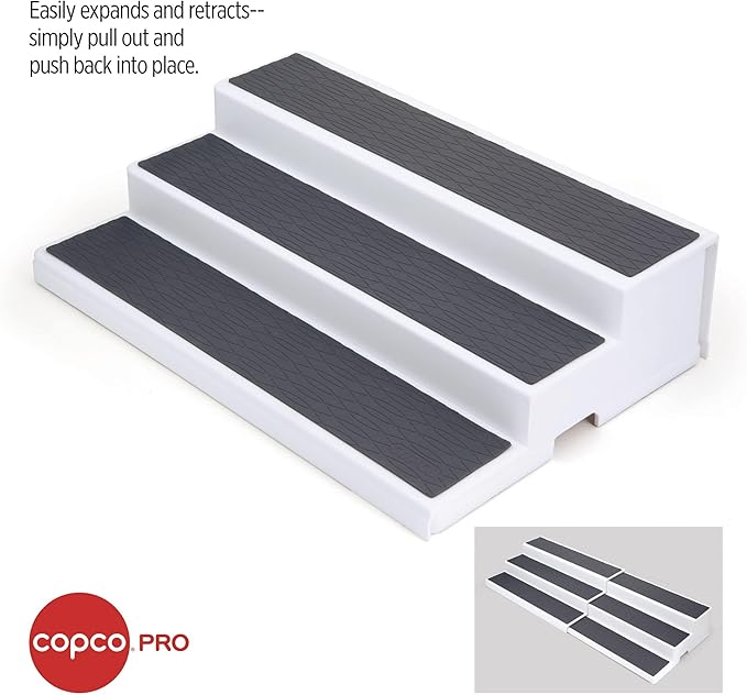Copco Pro 2-Pack Expandable 3-Tier Cabinet Organizer - Adjustable Deep Shelf System for Spices, Pantry, Bathroom & Office, Expandable Storage Rack that Adjusts from 14.8" to 26.3"