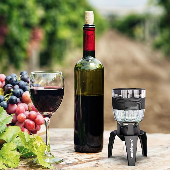 Ourokhome Wine Aerator Pourer - Decanter Spout, Premium Decanter for Red Wine，Designed for All Glasses, Improve Flavor, Enhance Bouquet Aerating Pourer (Black)