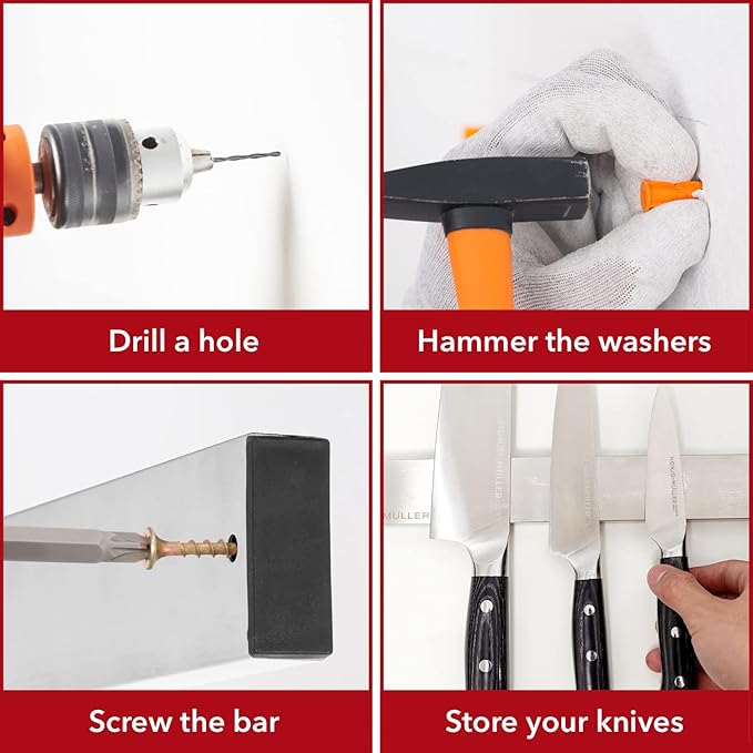 HONJO-MLLER Magnetic Knife Holder for Wall - 12 Inch Steel Knife Magnetic Strip | Modern Black Wall-Mounted Knife Holder