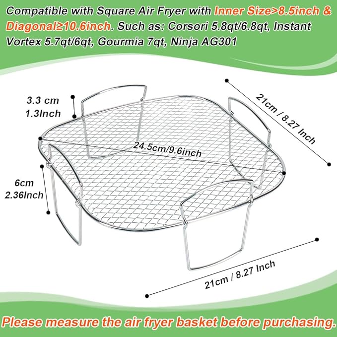 100PCS 9in Square Air Fryer Liners & Square Air Fryer Rack, Air Fryer Parchment Paper for Ninja AG301 Grill, Ninja AF141 Pro 4-in-1 & More, Ninja Foodi Grill Accessories