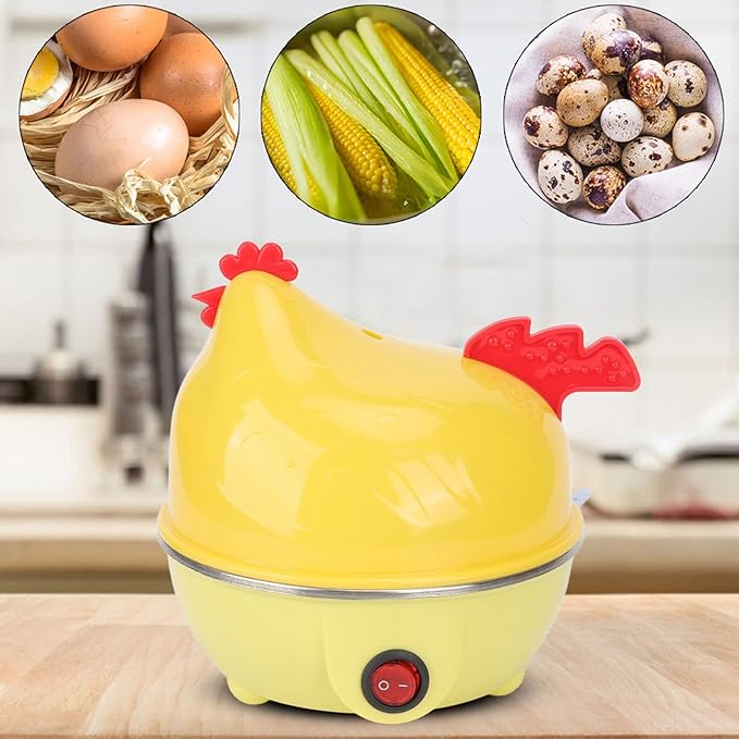 HYWHUYANG Rapid Egg Cooker, Electric Egg Cooker, Chicken Shape, Automatic Shut Off, Mini Breakfast Machine, Kitchen Gadgets For Boiled Eggs (Yellow, US Plug 110V)