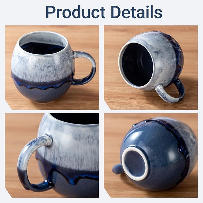 Ceramic Coffee Mugs | 16 oz Large Coffee Cups | Lead-Free | Microwave and Dishwasher Safe | Comfortable Handle | Aesthetic Nordic Design for Tea and Latte | Unique Father's Day & Housewarming Gift