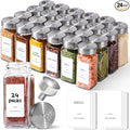 ComSaf Aesthetic Minimalist Spice Jars Set with Adjustable Shaker Lids, 4oz 24PCS Glass Spice Containers with 45 Labels, Square Condiment Jars for Kitchen Organization, Salt and Pepper Seasoning Set
