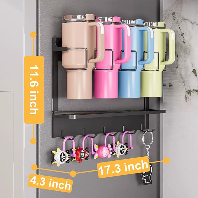 Magnetic Cup Storage Organizer Holder for Stanley 30/40 oz Tumbler,Strong Magnetic Rack for Fridge (Black, 4CUPS)