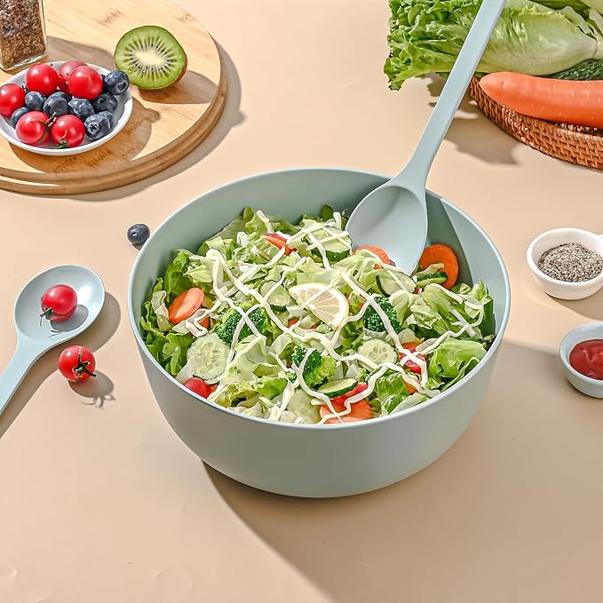 LOVYANXUE Bamboo Fiber Salad Bowl with Servers Set Large 9.8inches Nature Bamboo Mixing Bowl with Servers with Lid Spoon and Fork for Fruits,Salads and Vegetables