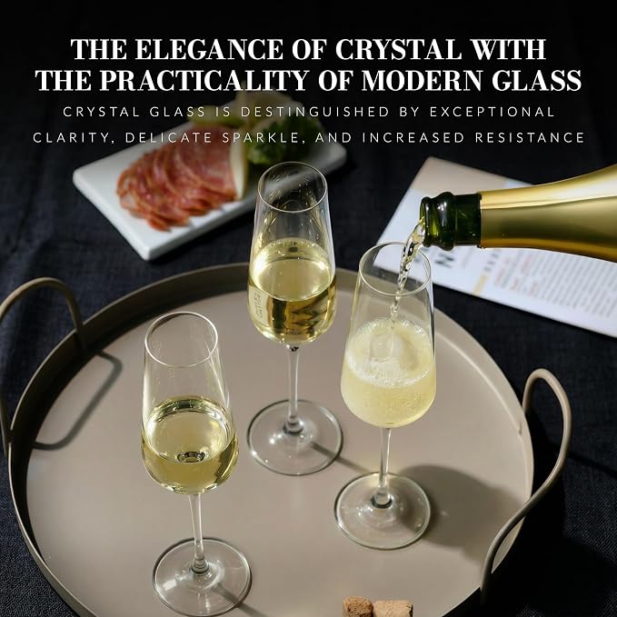 KROSNO Crystal Champagne Flute Glass | Set of 6 | 6.1 oz | Avant-Garde Collection | Perfect for Home, Restaurants and Parties | Dishwasher Safe