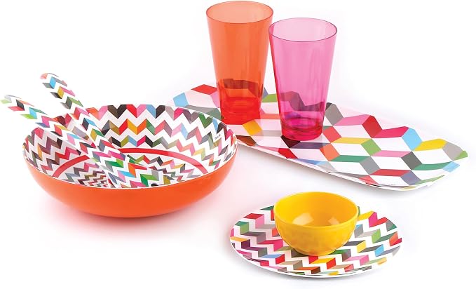 French Bull Plates - 4 Piece Set - 9 inch Melamine Salad Plates Set of 4 - Melamine Dinnerware for Indoor and Outdoor - Ziggy