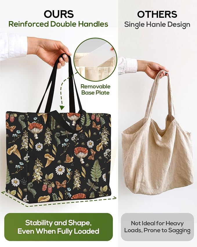 Miss Adola Large Canvas Grocery Tote Bag - Reusable Extra Large Shopping Shoulder Bags with 6 Inner Pockets & 2 Handle Strap