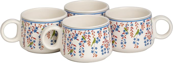 Servo Best Handmade Cermaic Tea Cup Set of 4-5 Oz Small Cups for Espresso, Cappuccino, Tea, Chai – Dishwasher & Microwave Safe – Gift Set for Coffee Lovers, Kitchen, Home, Office - Floral Print