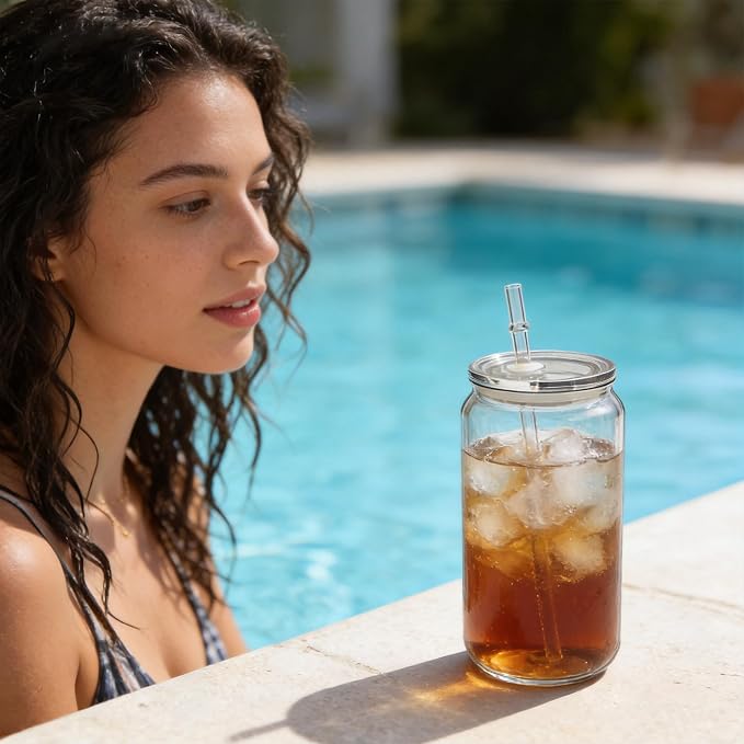 12 Pack Clear Acrylic Cups with Lids and Straws, 16 oz Plastic Mason Jars Reusable Iced Coffee Cups Unbreakable Drinking Glasses for Poolside, Party Giveaways, Park Picnic