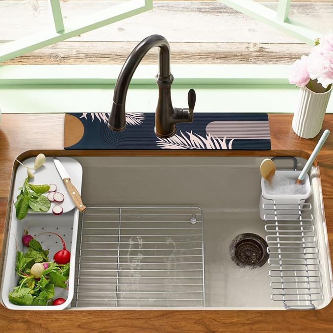 Sink Faucet Absorbing Mat, 2 Pack Drying Mat Around Faucet Sink Splash Guard Behind Faucet Sinkmat For Kitchen Bathroom Island Rv 24 * 5.5 Inch (60 * 14 cm)