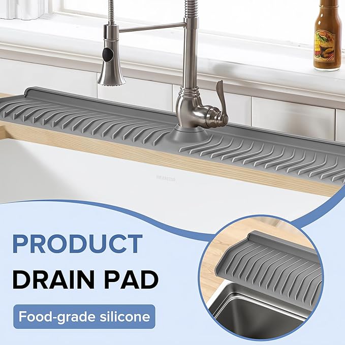 Kitchen Sink Faucet Mat,30in New Foldable Faucet Mat for Kitchen Sink, Adjustable Waterproof Splash Guard Draining Mat,Keep Countertops Dry ((Gray,29.9" x 5.7)